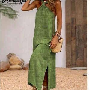 Sleeveless Halter Neck Split Side Maxi Dress